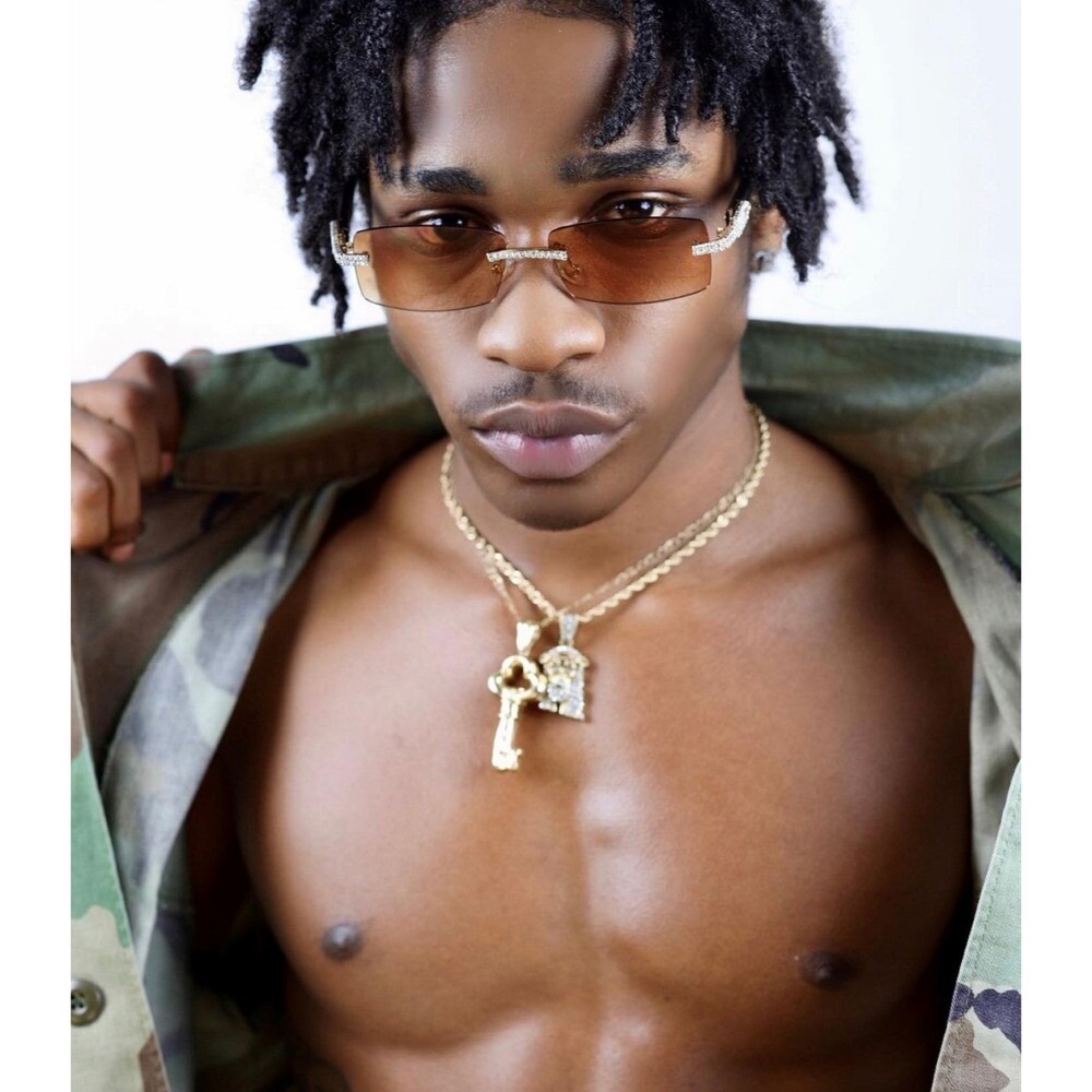 Men Buffs Sunglasses Hip Hop Street Rimless Brown Gradient Tint Diamond Iced New